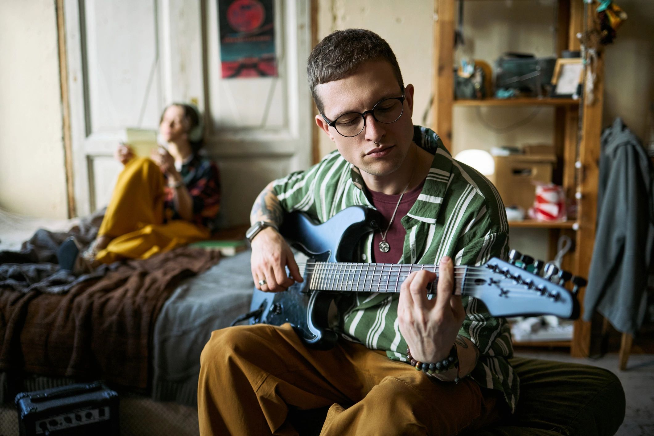 Musician playing electric guitar