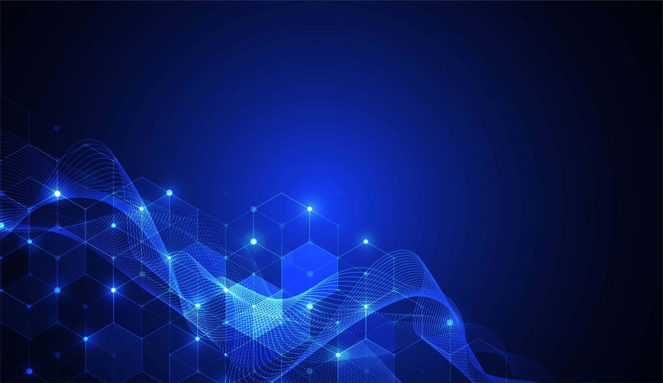 Abstract blue digital network background for blockchain technology